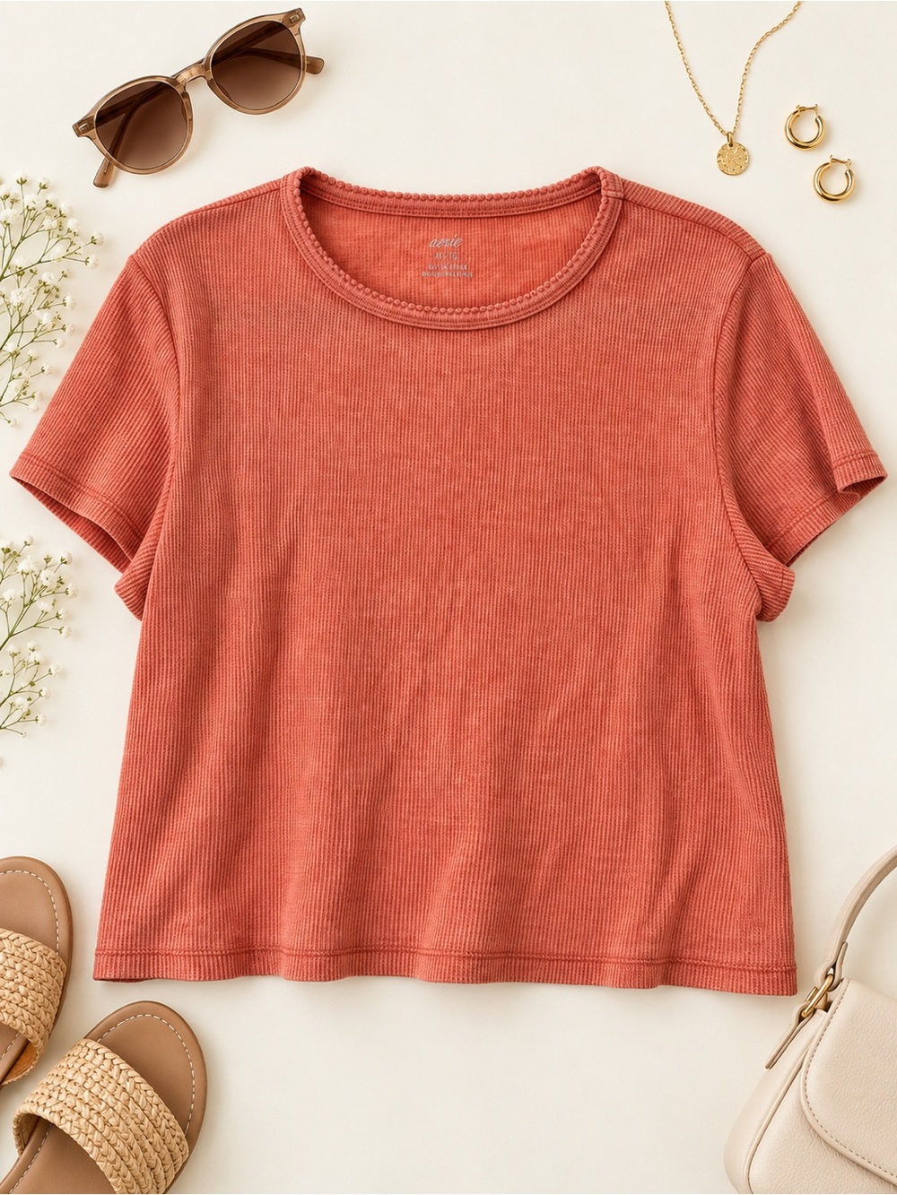 Aerie Terracotta Ribbed Short Sleeve Tee Size XL